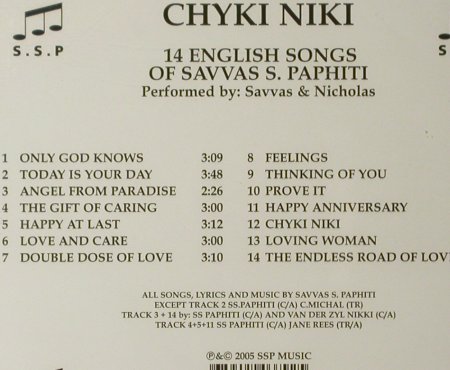 Chyki Niki: 14 English Songs by SavvasS.Paphiti, SSP(sspcd0210), , FS-New, 2005 - CD - 93447 - 10,00 Euro