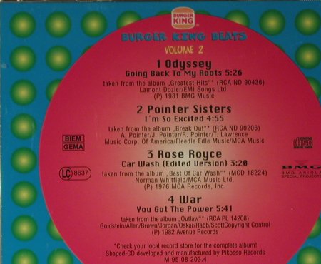 V.A.Burger King Beats: Vol.2 - 4 Tr.(Odyssey...WAR), BMG(), EC, 1994 - Shape - 98488 - 4,00 Euro