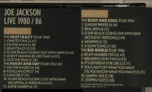 Jackson,Joe: Live 1980/86, AM(), D, 1988 - 2CD - 98936 - 10,00 Euro