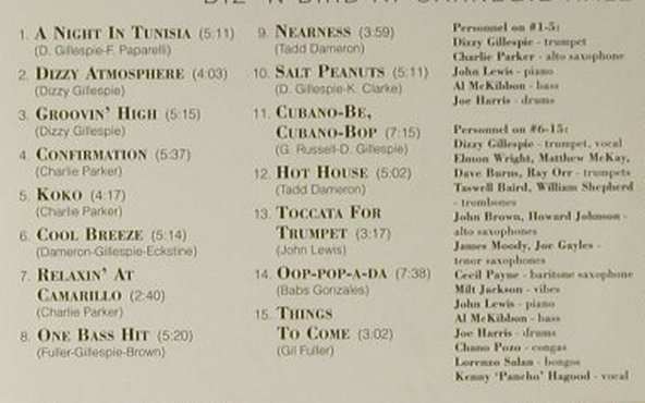 Parker,Charlie & D.Gillespie: Diz'n Bird At Carnegie Hall, Capitol(8 57061 2), NL, 1997 - CD - 94955 - 10,00 Euro