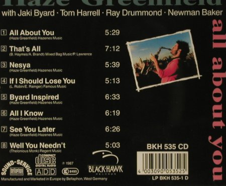 Greenfield,Haze: All about you, Blackhawk(BKH 535 cd), D, 1987 - CD - 97745 - 10,00 Euro