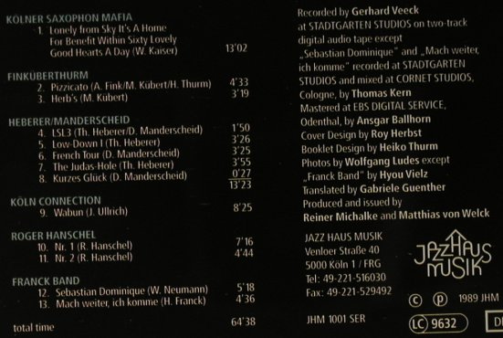 V.A.Stadtgarten Series Vol.1: 13 Tr., JHM(1001 SER), D, 1989 - CD - 98425 - 5,00 Euro