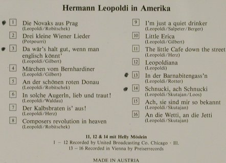 Leopoldi,Hermann: In Amerika, f. Helly Möslein, Preiser Records(90060), A, woc,  - CD - 50745 - 5,00 Euro