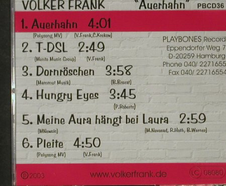 Frank,Volker: Auerhahn, 6Tr. EP, Playbones(PBCD 36), D, 2003 - CD - 52639 - 5,00 Euro
