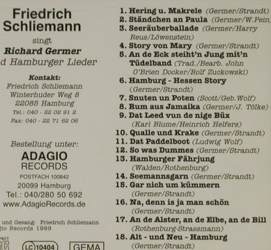 Schliemann,Friedrich: singt Richard Germer u.HH Lieder, Adagio(FS991211), D, 1999 - CD - 81377 - 7,50 Euro