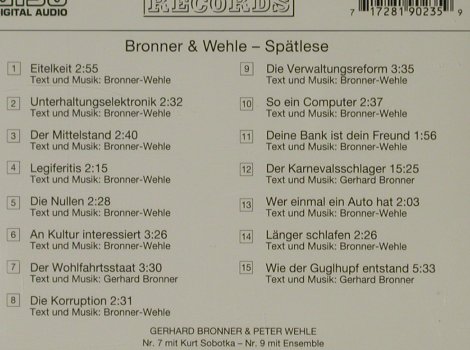 Bronner & Wehle: Spätlese, Preiser Records(90235), A,  - CD - 81392 - 7,50 Euro