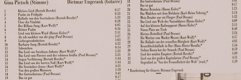 Pietsch,Gina & Dietmar Ungerank: Klampfenlieder bei Brecht, Kreuzberg Rec.(kr 10018), D, 1997 - CD - 81771 - 10,00 Euro