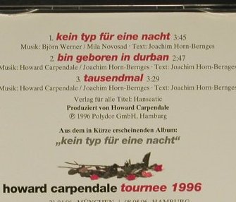 Carpendale,Howard: Kein Typ Für Eine Nacht+2, Polydor(), D, 1996 - CD5inch - 96883 - 4,00 Euro