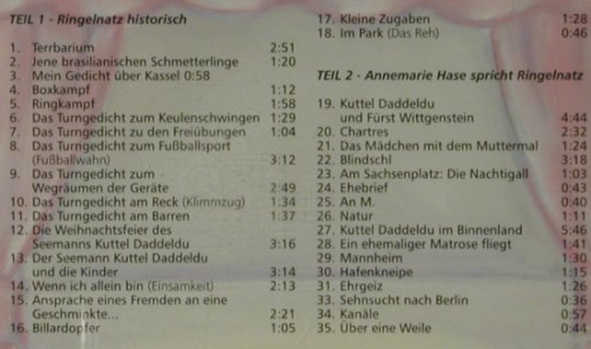Ringelnatz,Joachim: Seemannsballaden uTurngedichte 1922, Duophon(05 21 3), D,35Tr., 2001 - CD - 50434 - 5,00 Euro