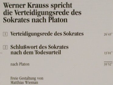 Verteidigungsrede des Sokrates: nach Platon,Werner Kraus spricht, Teldec(), D, 1988 - CD - 50760 - 5,00 Euro