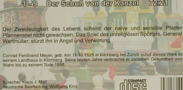 Der Schuß von der Kanzel: C.F.Meyer - Hörbuch, Ascolto(0298), D,  - CD - 52011 - 4,00 Euro