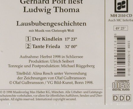 Polt,Gerhard liest Ludwig Thoma: Lausbubengeschichte, MaxHieber(MH 2110 CD), , 98 - CD - 68297 - 10,00 Euro