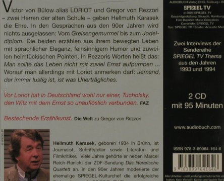 Loriot & Gregor von Rezzori: Zwei Gespräche mit Helmut Karasek, Spiegel TV(978-3-899641646), D, 2006 - 2CD - 81588 - 6,00 Euro