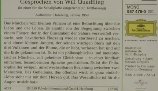 Der Kleine Prinz: gesprochen von Will Quadflieg, D.Gr.(987 475-0), D,Mono, 1959 - CD - 81687 - 5,00 Euro