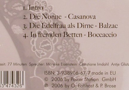 Casanova Boccaccio Balzac: Erotische Erzählungen, Power Station(0432), EU, 2006 - CD - 81741 - 4,00 Euro