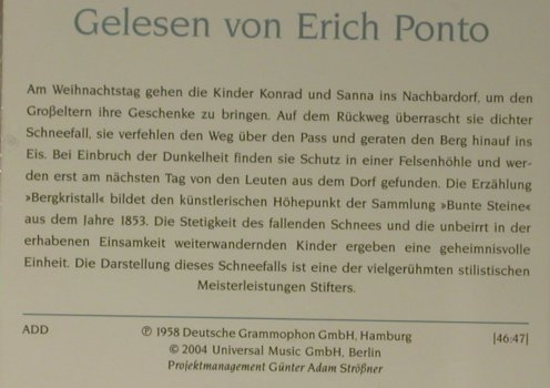 Bergkristall - Adalbert Stifter: Gelesen von Erich Ponto'1958, Deutsche Grammophon(), D, Mono, 2004 - CD - 97923 - 5,00 Euro