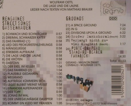 Gassenhauer  - Fähnrich, Grounds: Mignon Zwart, Wolfram Oettl, Col Legno(WWE 1CD 20034), D, FS-New, 1999 - CD - 99796 - 10,00 Euro