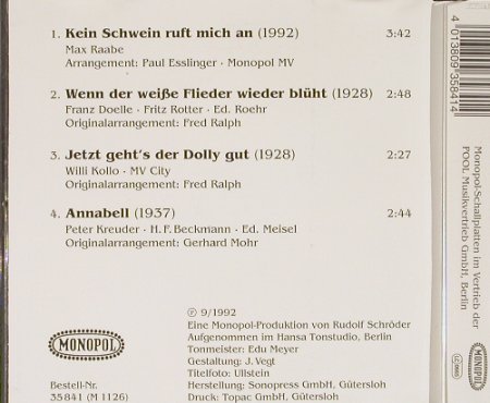 Palast Orchester & Max Raabe: Kein Schwein Ruft Mich An+3, Monopol(), D, 1992 - CD5inch - 83919 - 3,00 Euro