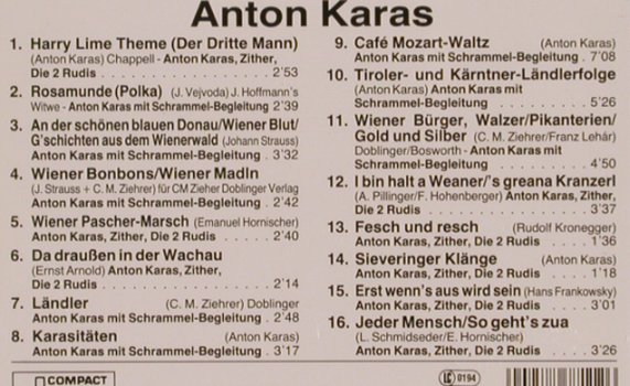 Karas,Anton spielt: Harry Lime Theme, da music(), D,  - CD - 83981 - 5,00 Euro