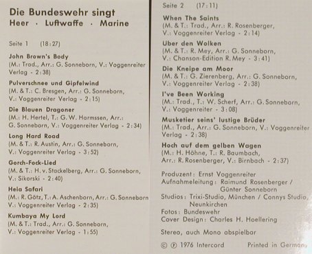 V.A.Die Bundeswehr singt: Heer, Luftwaffe, Marine, Intercord(450.024), D,  - MC - 92783 - 3,00 Euro