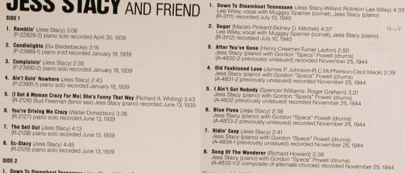 Stacy,Jess  and Friends: 1938-1944, VG+/VG+, Commodore(6.24298 AG), D, 1980 - LP - H6436 - 4,00 Euro