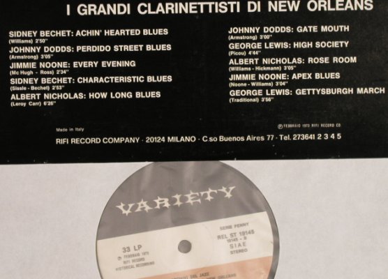 V.A.I Grandi Clarinettisti di NewOr: Sidney Bechet...George Lewis, Variety/Archivi d.J.(REL-ST 19145), I, 1973 - LP - H6572 - 5,00 Euro
