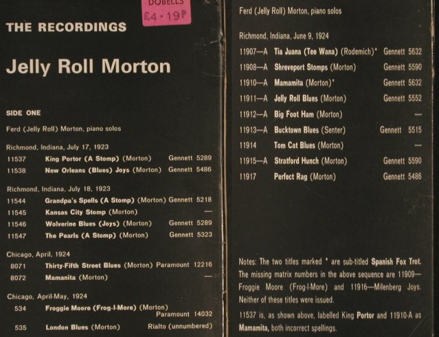 Morton,Jelly Roll: presenting 19 rare rec.o piano solo, Fountain(FJ 104), UK, Foc,  - LP - H7450 - 6,00 Euro