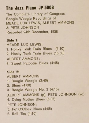 Ammons,Albert/P.Johnson/M.Lux Lewis: The Compl.Library o.Congress.., Piano Jazz(1938)(JP 5003), m-/vg+,  - LP - H8580 - 7,50 Euro