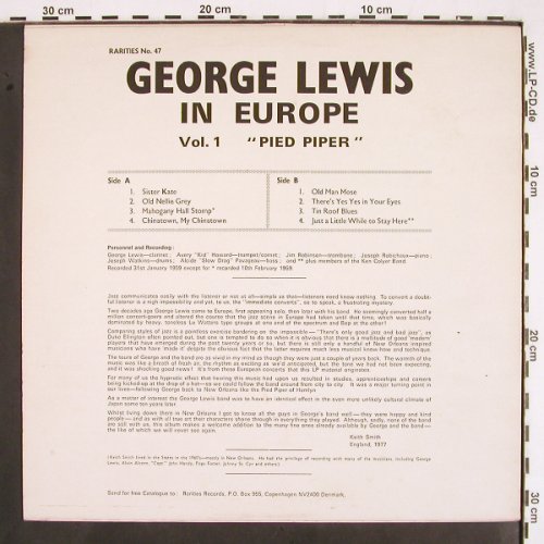 Lewis,George: New Orleans Jazz Band in Europe '59, Rarities (47), DK Typ: LP Best.-Nr.: V2090 Preis: 9,00 Euro