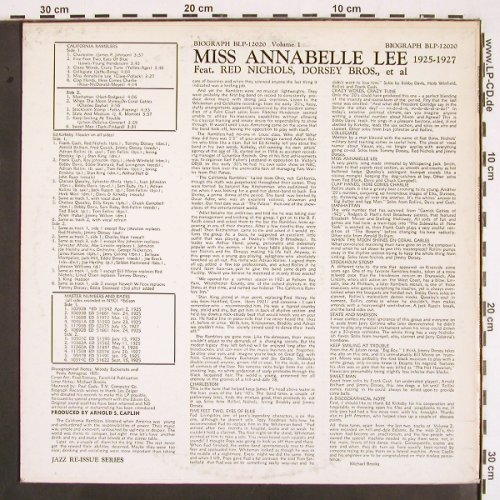 California Ramblers: Miss Annabelle Lee 1925-1927,Vol.1, Biograph (BLP-12020), US Typ: LP Best.-Nr.: V2124 Preis: 9,00 Euro