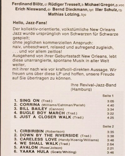 Revival Jazz Band: Echoes Of New Orleans, Summer (SL 8602), D, 1972 Typ: LP Best.-Nr.: V2207 Preis: 9,00 Euro