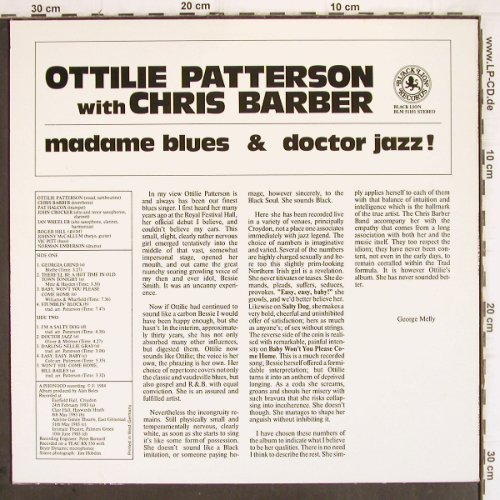 Patterson,Ottilie with Chris Barber:&nbsp;Madame Blues & Doctor Jazz !, Black Lion (BLM 51101), D, 1984 Typ:&nbsp;LP Best.-Nr.:&nbsp;V350 Preis:&nbsp; 9,00 Euro