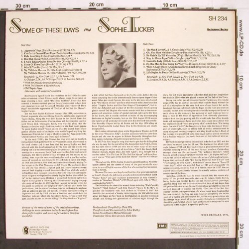 Tucker,Sophie:&nbsp;Some of these days (1924-1937), EMI (SH 234), UK, 1976 Typ:&nbsp;LP Best.-Nr.:&nbsp;V362 Preis:&nbsp; 7,50 Euro