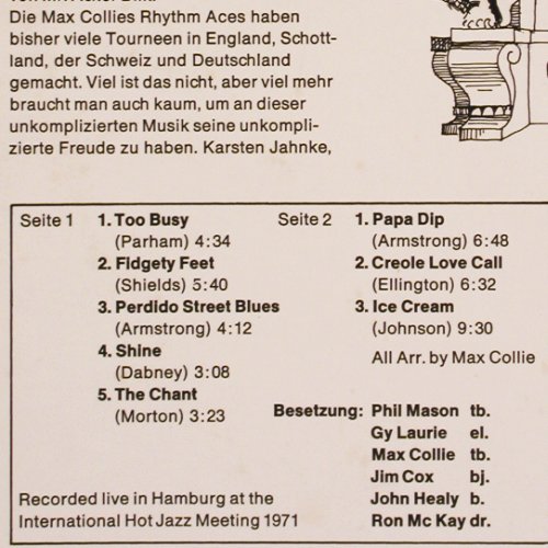 Collie's Rhythm Aces,Max: Same, Live Hamburg Int.Jazz Meeting, WAM(MLP 15 418), D, 1971 - LP - V3630 - 9,00 Euro