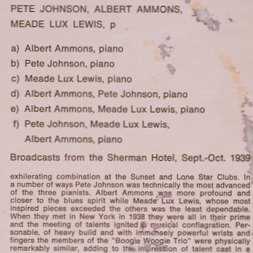 Boogie Woogie Trio: Ammons,A./P.Johnson/M.Lux Lewis,Ri, Storyville,Broadcast(SLP 184), UK m-/vg+, 1939 - LP - Y8175 - 5,00 Euro