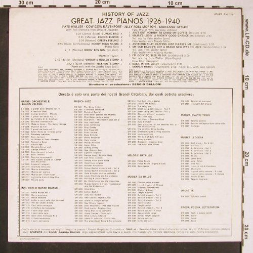 V.A.Great Jazz Pianos 1926-1940: Fats Waller...Mooch Pidle,14 Tr., Joker(SM 3121), I, 1971 - LP - Y823 - 7,50 Euro