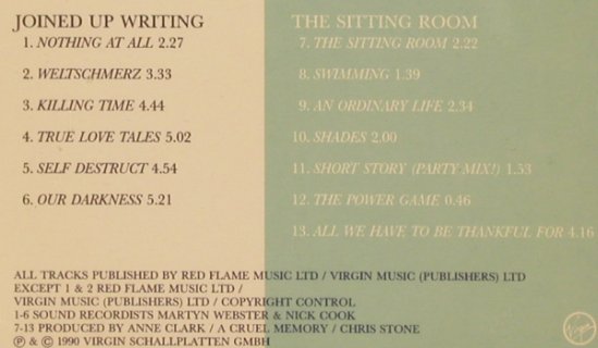 Clark,Anne: Joined Up Writing/The Sitting Room, Virgin(), A, 1990 - CD - 50321 - 5,00 Euro