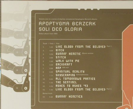 Apoptygma Berzerk: Soli Deo Gloria, Tatra(TATcd018), D, 1993 - CD - 96487 - 10,00 Euro