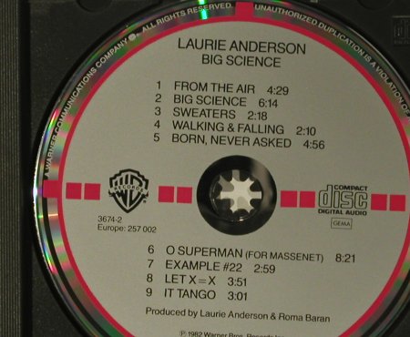 Anderson,Laurie: Big Science, WB(257 002), D, 1982 - CD - 99181 - 10,00 Euro