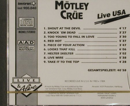 Mötley Crüe: Live USA, 1983-84, FS-New, Live&Alive(imt 900.040), D,  - CD - 92226 - 10,00 Euro