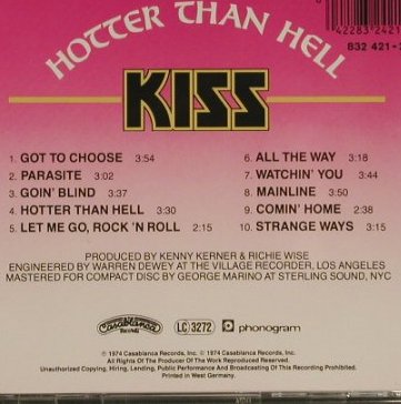 Kiss: Hotter Than Hell, Casablanca(832 421-2), D, 1974 - CD - 97319 - 7,50 Euro