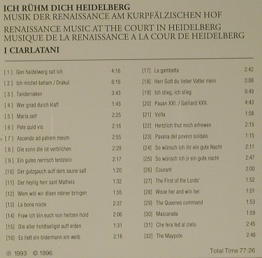 I Ciarlatani: Ich rühm dich Heidelberg, 32 Tr., Christophorus(CHR 77184), D, 1996 - CD - 99285 - 7,50 Euro