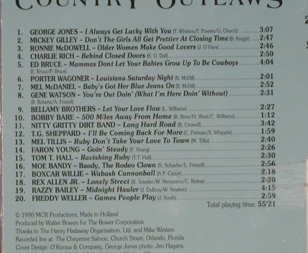 V.A.Country Outlaws: George Jones...Freddy Weller,20 Tr., MCR(2631062), NL, 1990 - CD - 97069 - 5,00 Euro