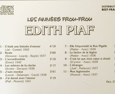 Piaf,Edith: Les Annees Frou-Frou,Best France, Belle Musica(BFD 1001), F, 1985 - CD - 51597 - 5,00 Euro