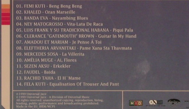 V.A.Universal Travel Guide 01: Femi Kuti...Fela Kuti, 14Tr., Universal Jazz(), EU, 1999 - CD - 84094 - 7,50 Euro
