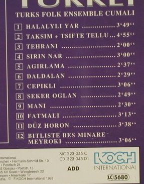 Turks Folk Ensemble Cumali: Populäre Musik aus der Türkei, Koch(), A, 1993 - CD - 84138 - 10,00 Euro