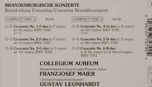 Bach,Johann Sebastian: Brandenburgische Konzerte 1-6, Harmonia Mundi(05472 77279 2), D,FS-New, 1992 - 2CD - 80298 - 15,00 Euro
