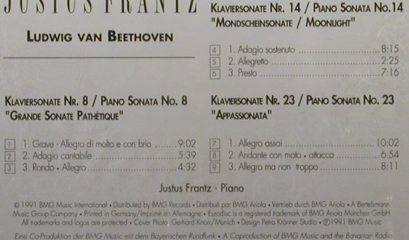 Beethoven,Ludwig van: Klaviersonaten Nr.8,14 & 23, Eurodisc(RD 69139), D, 1991 - CD - 80336 - 10,00 Euro