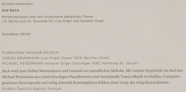 Petermann,Michael / Ave Bach: Das Wohlgenerierte Clavier 1, Digi, Gigaweiss(MA 805), EU,FS-New, 2010 - CD - 80815 - 10,00 Euro