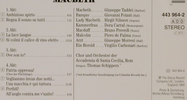 Verdi,Guiseppe: Macbeth, Gr.Opern-Querschnitt, Decca Bouquet(443 964-2), D, 1964 - CD - 81159 - 5,00 Euro